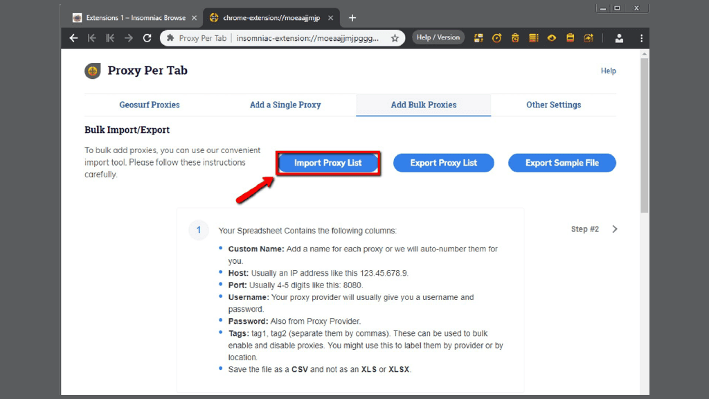 Insomniac browser proxy configuration