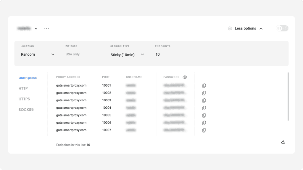 Smartproxy Endpoint generator