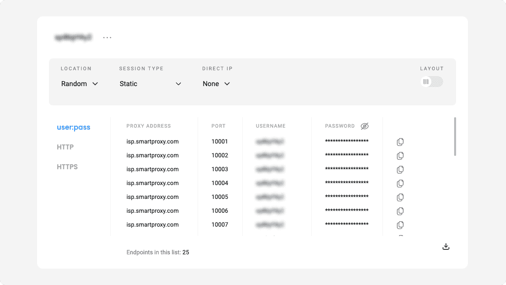 Select parameters