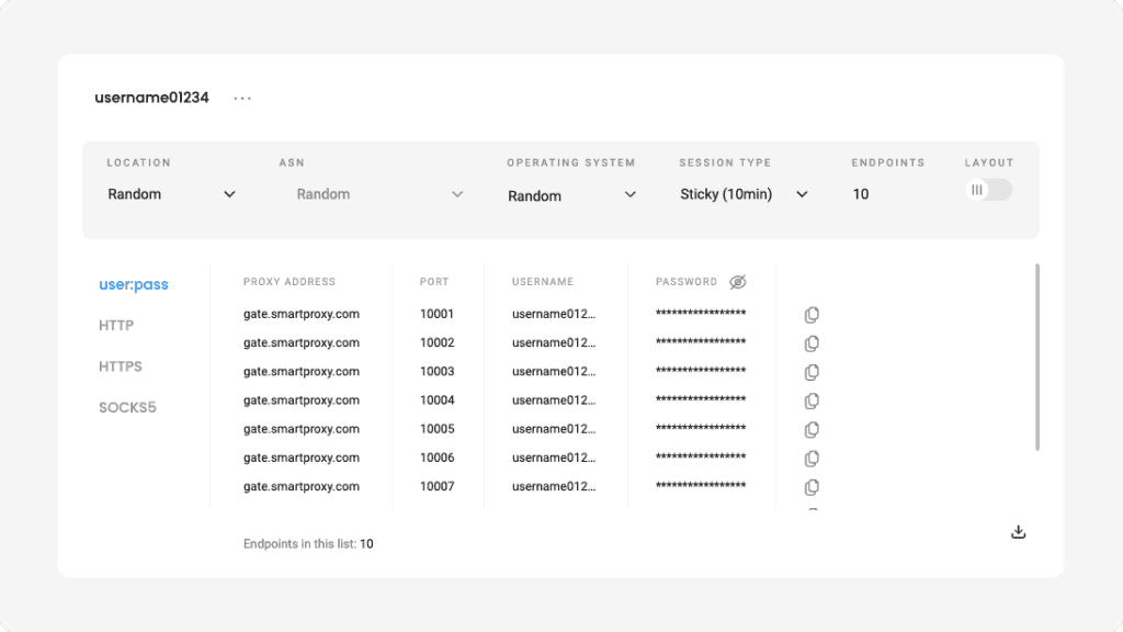 Select parameters