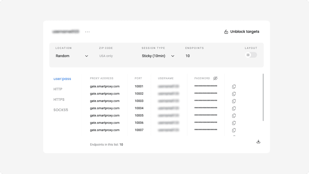 Select parameters