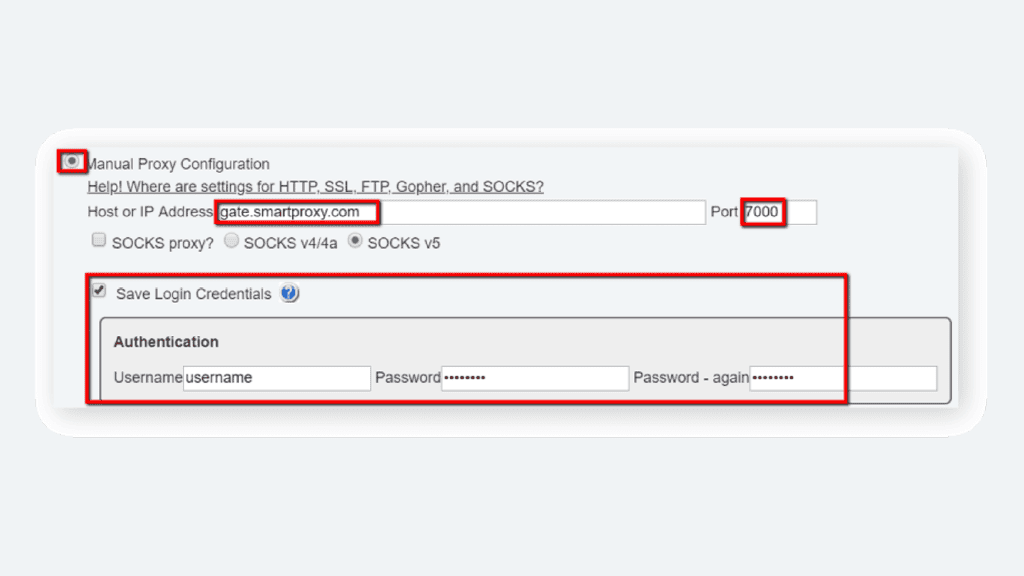 smartproxy configuration on foxyproxy