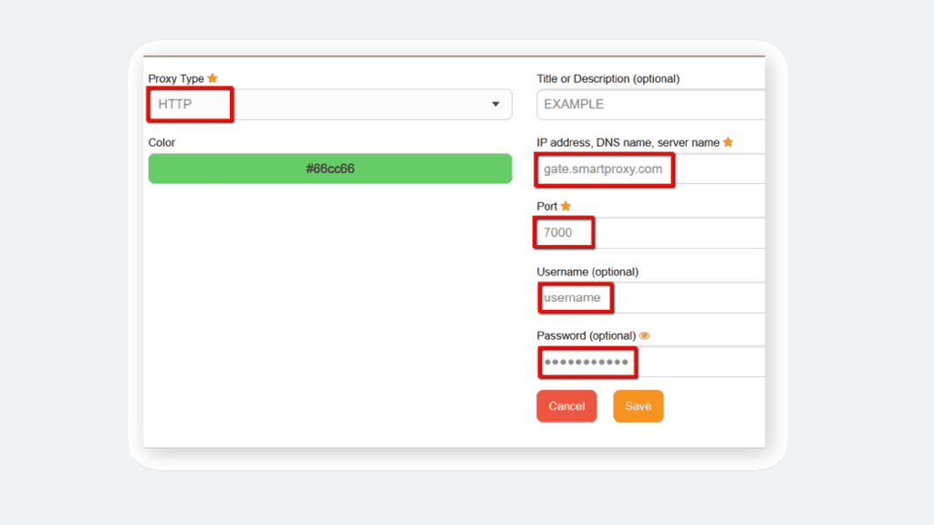 Smartproxy configuration foxyproxy