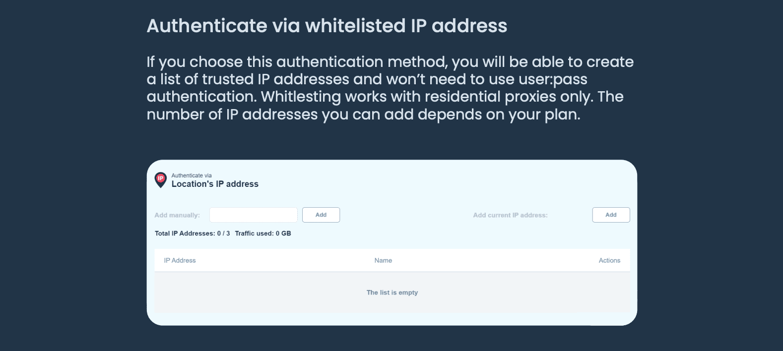 IP whitelisting authentication method. 